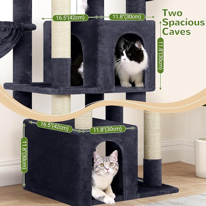 Globlazer Sturdy Cat Tree for Indoor Cats 20 lbs, S68, Dark Grey | 68-inch Large Cat Tower for Adult Big Cats, Heavy Duty Cat Tree with Extra Large Platform, 5 Scratching Post - Image 3