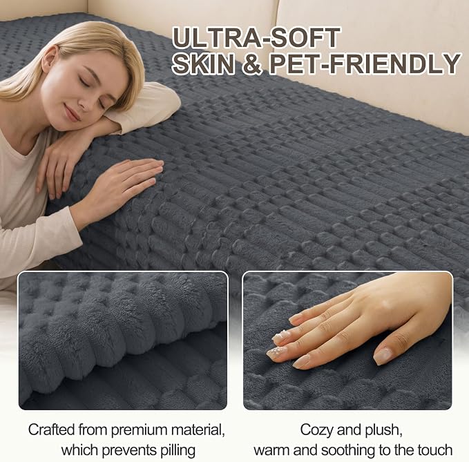 Smiry Waterproof Couch Covers for Dogs Washable, Non Slip Pet Sofa Cover | Plush Scratch Resistant Flannel Furniture Protector for Dogs, Dark Grey, 36" x 82.7" - Image 5