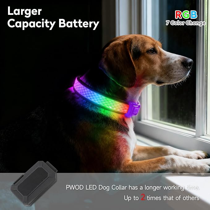 LED Dog Collar, Light Up Dog Collar,for Night Walking(Small,Purple) | Adjustable,Bright RGB 7 Colors Light Glowing Collar,Waterproof,Nylon,Soft,For Small and Medium Dogs,USB C to Charge - Image 2
