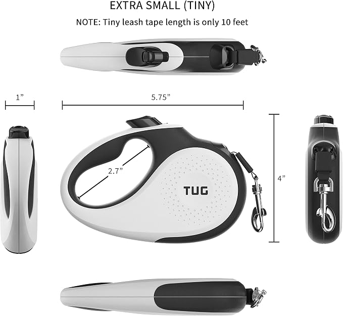 TUG Tiny Retractable Dog Leash, 10 ft (Extra Small, White) | 360° Tangle-Free Retraction, 10 ft Tape, Quick Thumb Lock, Anti-Slip Handle, For Pets Under 26 lbs - Image 3