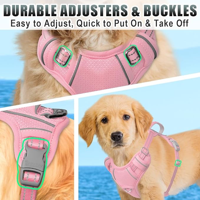 BARKBAY No Pull Dog Harness Large Reflective Dog Harness with Front Clip and Easy Control Handle for Walking Training Running with ID tag Pocket(Baby Pink,S) - Image 8