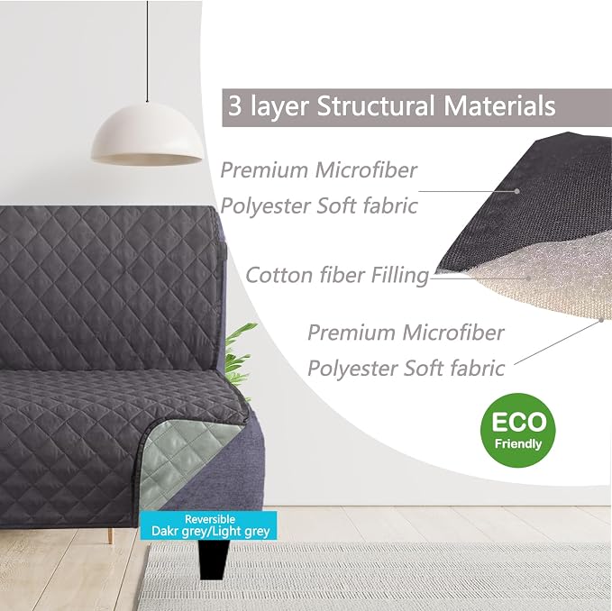 U-NICE HOME Futon Sofa Covers 68''Armless Couch Cover, Dark Grey/Light Grey | Washable, Pet Friendly, Elastic Straps, Water Repellent, Furniture Protector Mat - Image 3