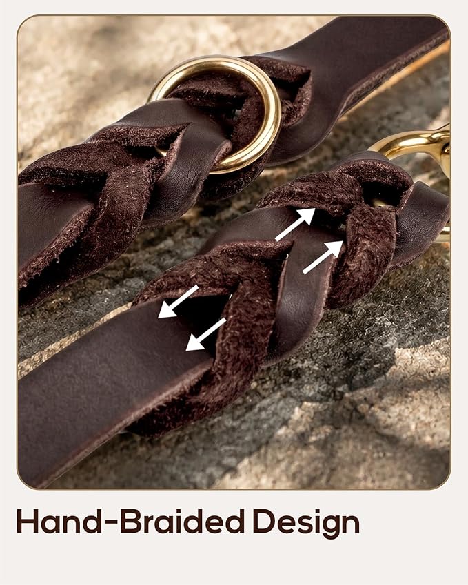 Taglory Leather Dog Leash for Large Medium Dogs, Hand-Braided, 5FT Brown | Strong for Training & Everyday Walks, Soft Grip Full Control, Hands-Free Poop Bag Holder, Rotating Brass Clasp, 3/4 INCH - Image 7