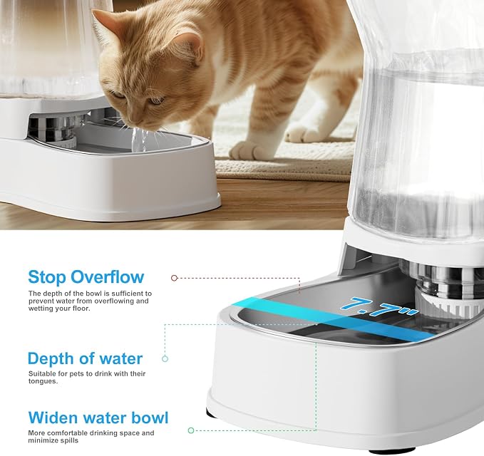 Automatic Gravity Water Dispenser for Dogs, 1Gallon Stainless Steel Water Bowl Dispenser, 100% BPA-Free Dog Water Fountain Dispenser for Small&Medium Dogs, Cats, Puppies(White) - Image 4