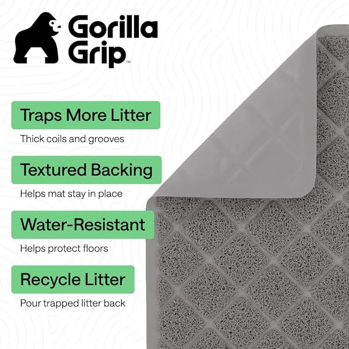 GORILLA GRIP Cat Litter Box Mat, 47x35, Cushioned Coil Mesh Litter Trapping Mats, Scatter Control Supplies for Less Mess, Phthalate Free, Ultra Deep Catch Grooves, Rinse or Vacuum to Clean, Gray - Image 2