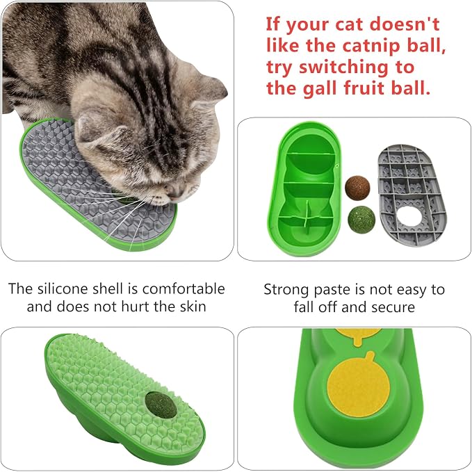 miwoowim 2PCS Catnip Toys Balls that Stick on Wall & Cat Face Scratchers | Cat self Groomer for Indoor Cats, Corner Brush,Comes with catnip & gall fruit spare balls for Cats Lick - Image 4