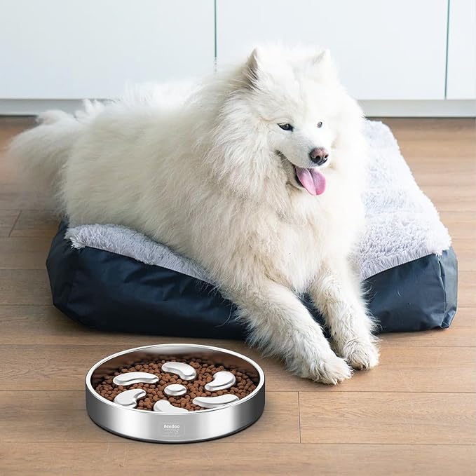 Feedoo Slow Feeder Dog Bowl-3Cups for Large Breeds, Double Wall Food-Grade Stainless Steel, Heavy Duty with Non-Slip Rubber Base, Puzzle Maze Bowl to Slow Down Eating [2Pack] - Image 8