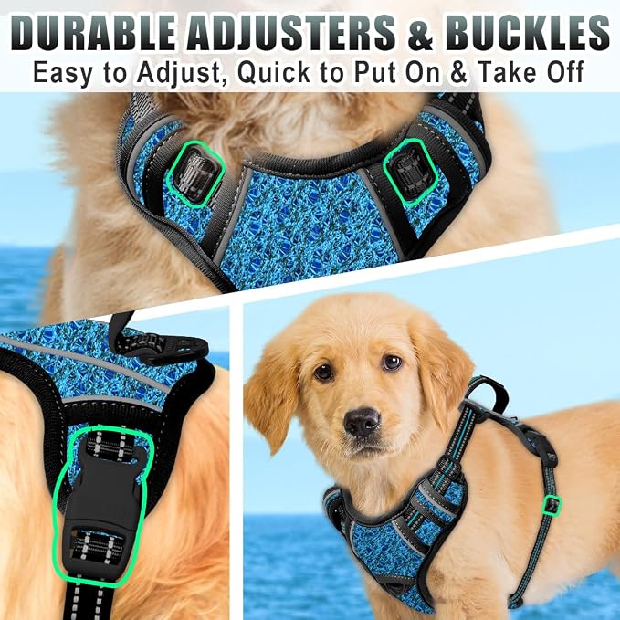 BARKBAY No Pull Dog Harness Large Reflective Dog Harness with Front Clip and Easy Control Handle for Walking Training Running with ID tag Pocket(Blue/Black,S) - Image 8