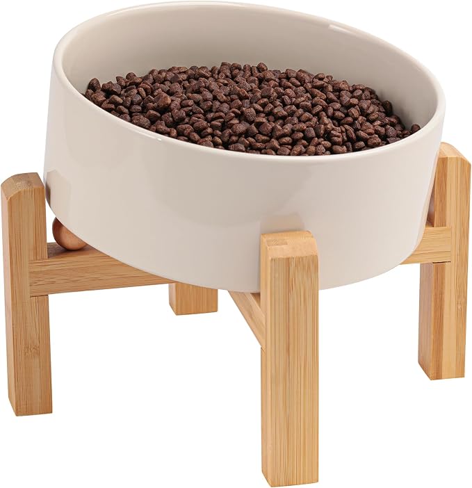 Elevated/Raised 15°Tilted Anti Slip Ceramic Dog Bowl for Medium & Large Breeds,Slanted Bulldog Big Face Pet Feeding Food Water Dish Stand for Dogs (7.6 Cups/60OZ) Beige by DJJJOOYSCeramicDogBowl