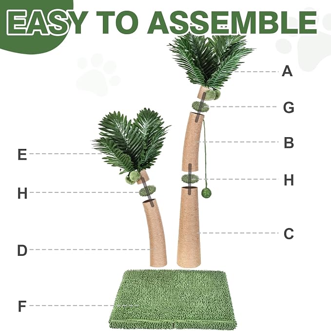 Palm Tree Cat Scratching Post, 36'' Cat Scratcher Post with Natural Sisal Rope, 5 Interactive Balls and 2 Curved Design Scratching Posts for Indoor Cats Adults and Kittens, Multi-Combinable (Style C) - Image 5