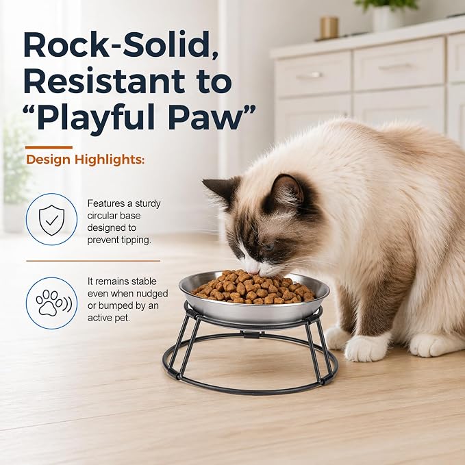 Adjustable Tilted Elevated Cat Bowls, Raised 304 Stainless Steel Cat Food and Water Bowls with Metal Stand, Non-Slip Pet Feeder for Small Cats and Dogs, Set of 2 - Image 3