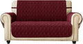 Ameritex Loveseat Cover Water-Resistant Quilted Furniture Protector with Back Nonslip Paws Slipcover for Dogs, Kids, Pets Loveseat Slipcover Stay in Place for Leather (46", Burgundy) by Ameritex