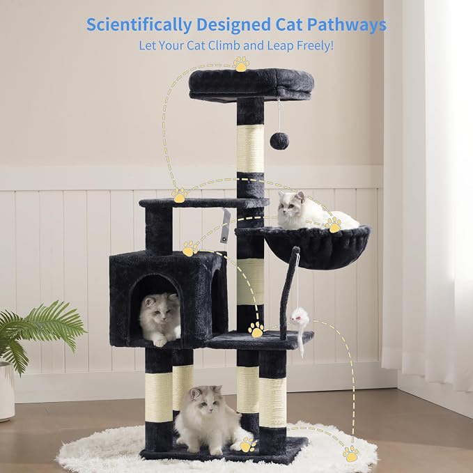 Heybly Cat Tree with Toy, 43.3 inch Cat Tower for Indoor Cats HCT004SG | Cat Condo with Durable Sisal Scratching Posts, Cat House with Padded Plush Perch, Cozy Hammock, Smoky Gray - Image 7