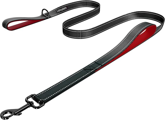 Dog Leash 6.5ft Long,Double Handle Dog Leash for Control Training | Heavy Duty Dog Leads with Traffic Padded Handles, Reflective Leashes for Small Medium Large Dogs(6.5ft, Black Red) by LIEVUIKEN