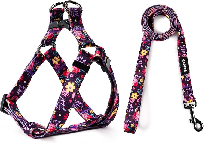 Dog Harness Leash Set Adjustable Heavy Duty No Pull Halter Harnesses for Small Medium Large Breed Dogs Back Clip Anti-Twist Perfect for Walking by QQPETS