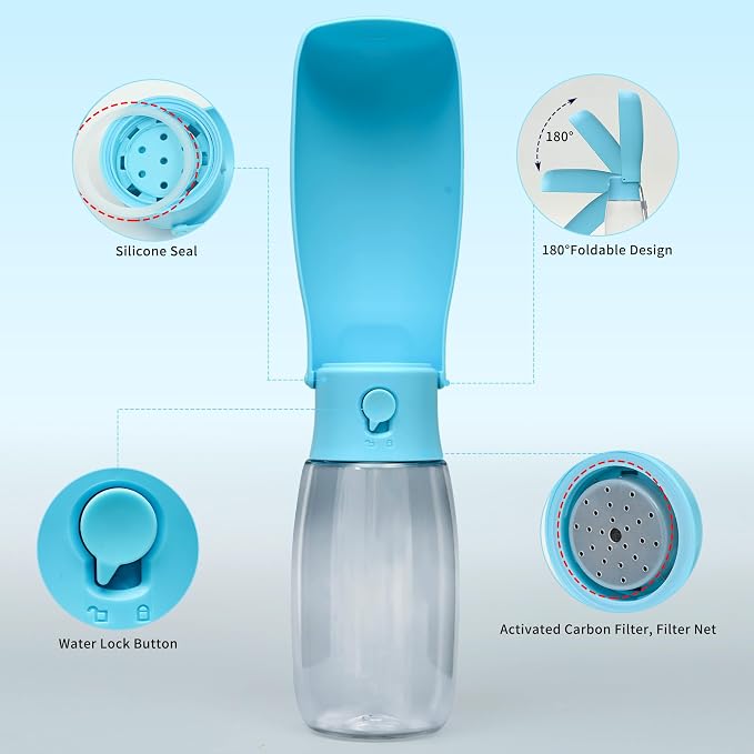 Portable Dog Water Bottle 19oz Blue | Foldable pet water dispenser, food grade plastic, ease to use for outdoor walking, hiking, travel - Image 3
