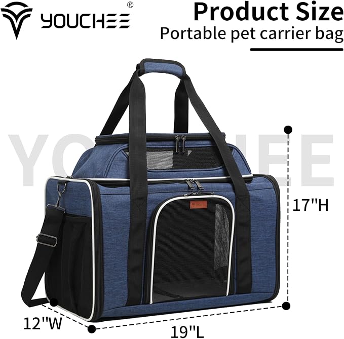 19" L x 12" W x 17" H Inches Cat, Dog Carrier for Pets Up to 25 Ibs, Washable，Soft Sided，Collapsible Travel Puppy Carrier. (Blue) - Image 2
