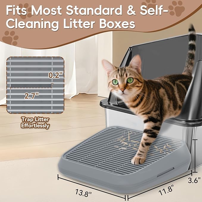 Elevated Litter Box Ramp/Steps for Kittens & Old Cats,Washable Litter Catcher Stairs for Automatic Cat Litter Box,Anti-Tracking Cat Litter Mat Pedal with Filter,Easy to Clean (Dark Grey) - Image 2