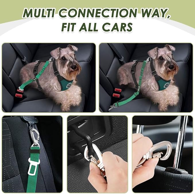 Lukovee Dog Car Harness Seat Belt, Harness & Seatbelt with 2 in 1 Buckle | Adjustable Soft Breathable Mesh Harness, Reflective Elastic Reflective Tether, for Small Medium Large Dogs Pets (Green, L) - Image 3