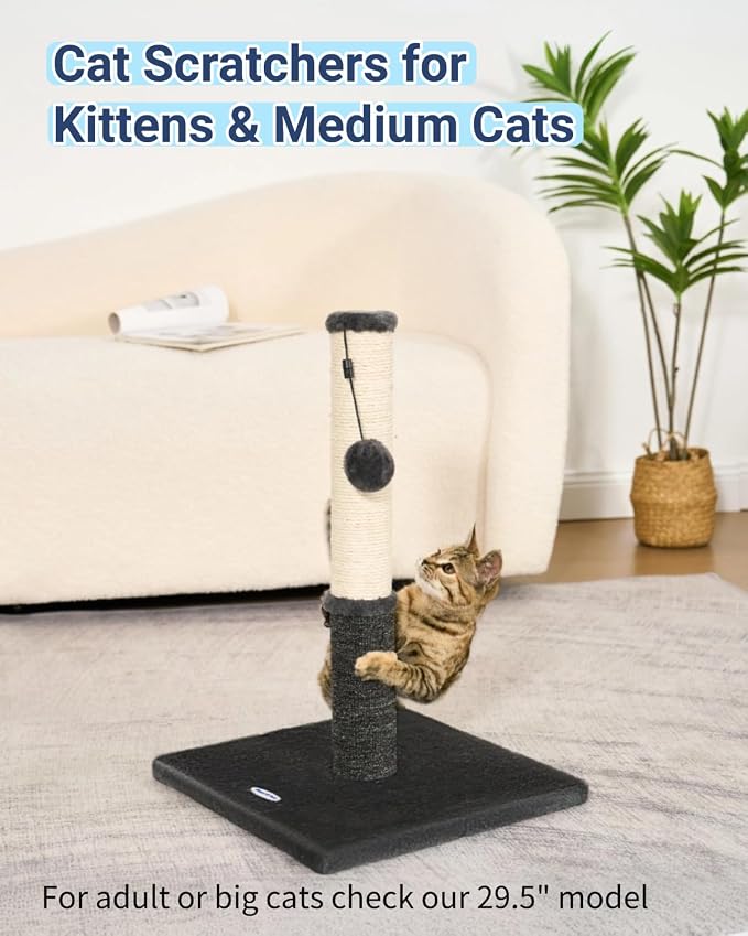 Cat Scratching Post, Cat Scratchers for Indoor Cats, with Toys | For Kitten & Medium Cats, Sisal & Carpet In One For Various Scratching Needs, Solid Structure, Extra Free Toy, Smokey Gray - Image 7