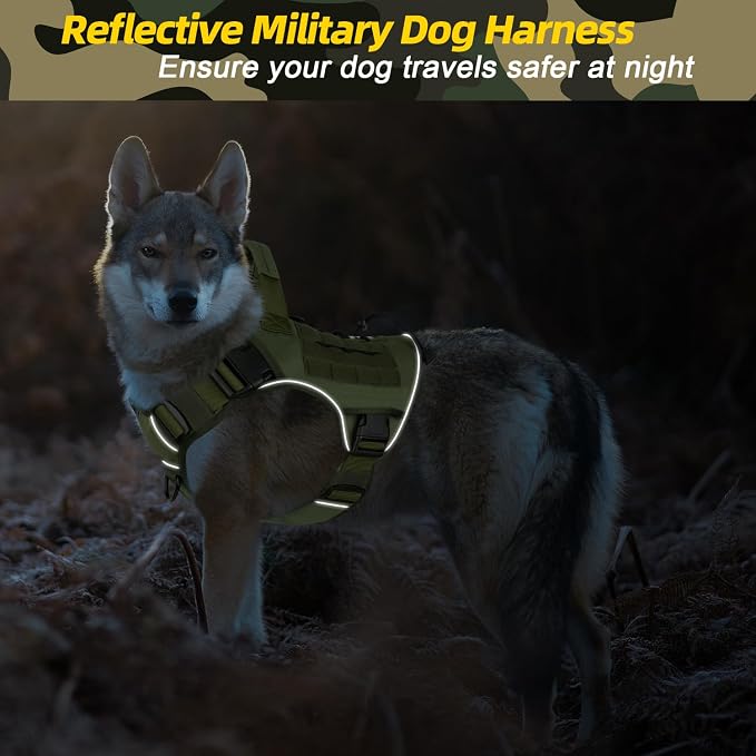WINGOIN Green Tactical Dog Harness for Extra Large Dogs,No Pull Dog Harness | Heavy Duty with Handle,Adjustable Reflective,Military K9 Style,Big Size Dog Vest,for Great Dane,for Walking Training Hunting - Image 5