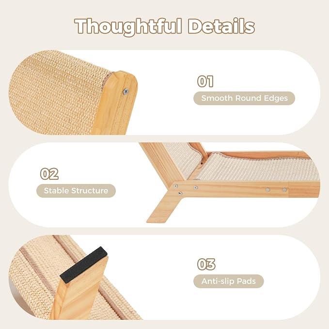 Avont Sisal Cat Scratcher Bed for Indoor Cats, Solid Wood Scratching Lounge | No-Mess Cat Chair Couch Horizontal Scratcher - Extra Large - Image 3