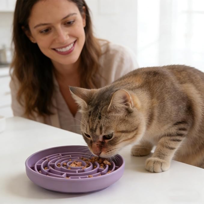 Silicone Slow Feeder Bowl with 37 Non-Slip Suction Cups — Anti-Choking Maze Design, Slows Eating 10x, Anxiety Relief, BPA-Free, for Small & Medium Dogs and Cats (Purple) - Image 7