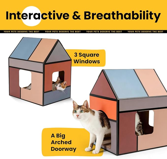 Conlun Large Cat House Scratching Pad Indoor Cave <18 lbs | 2-in-1 cozy cave, heavy-duty recycled cardboard | traps messy crumbs, quick setup | ideal for cats up to 18 lbs - Image 2