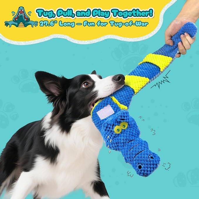 TOOPTATE Crocodile Squeaky Dog Toy | Dual-Opening Treat Pocket for Puzzle Play, Long Plush Body For Tugging, Suitable for Small, Medium, and Large Dogs - Image 6
