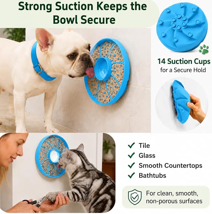 Slow Feeder Dog Bowl Silicone Suction Cup Anti Spill Dogs Cats Blue | strong suction base prevents sliding, extends mealtime, reduces anxiety, textured surface, dishwasher safe - Image 4