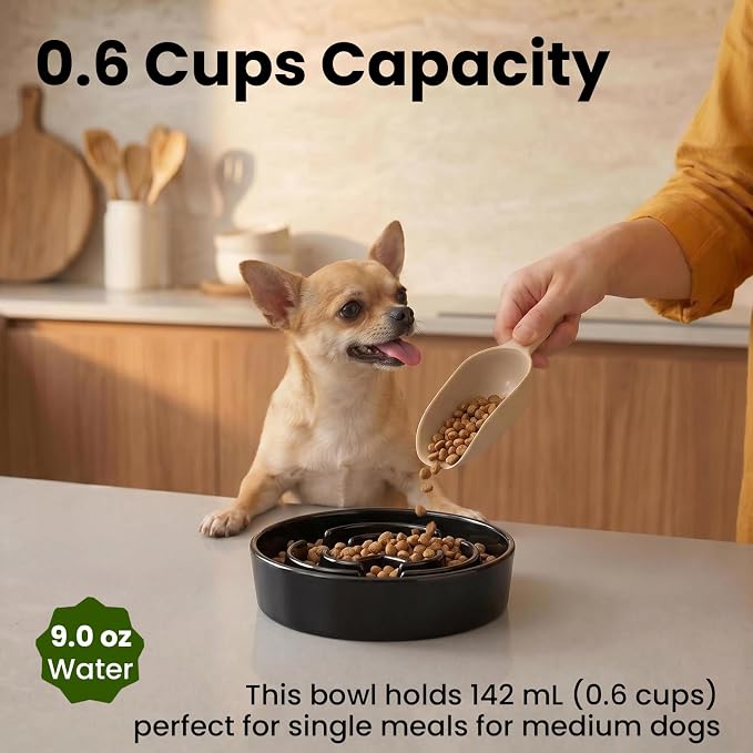 Ceramic Slow Feeder Dog Bowls 0.6 Cups for Small Fast Eaters,White | Reduces Bloating,6.02x1.38 Inch Dish For Daily Dog Meals, Maze Puzzle Slows Down Eating, Anti-Choking,9.0oz Water - Image 7
