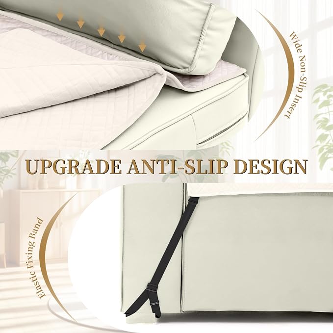 Velvet 100% Waterproof Couch Cover for Dogs Washable Sofa Covers for 3 Cushion Couch Pet Friendly Sofa Slipcovers Set Non Slip Quilted Furniture Protector with Pockets (Large, Cream White) - Image 3
