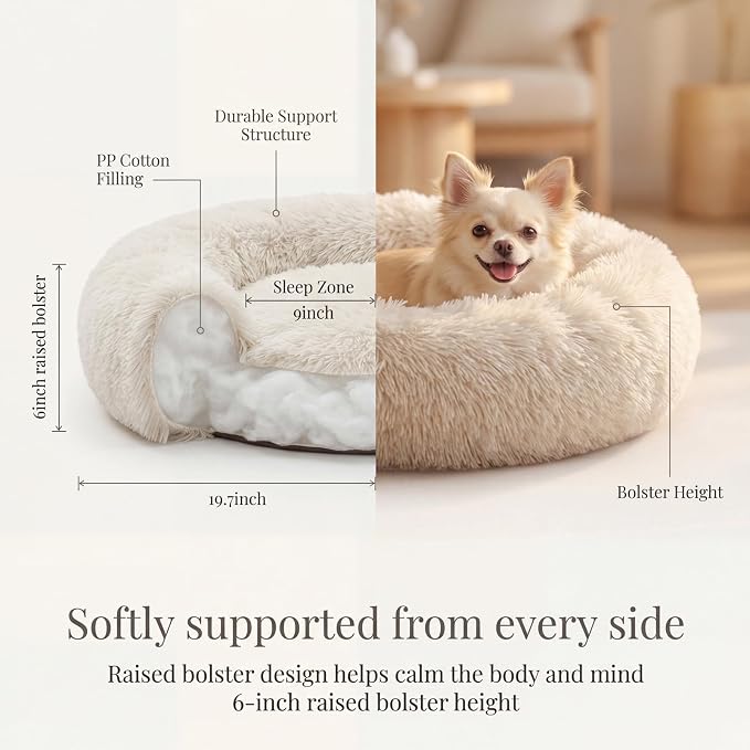 nononfish Puppy Bed for Small Dogs,Calming Donut Round Pet Bed | Comfortable plush bed for everyday indoor pet rest. - Image 4