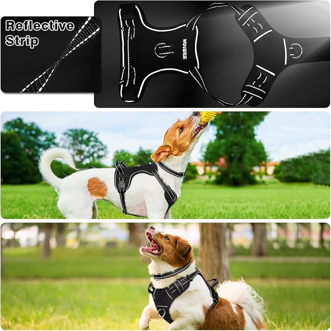 Dog Harness No Pull, Pet Harnesses with Dog Collar, Adjustable Reflective Oxford Outdoor Vest, Front/Back Leash Clips for Small, Medium, Large, Extra Large Dogs, Easy Control Handle for Walking - Image 3