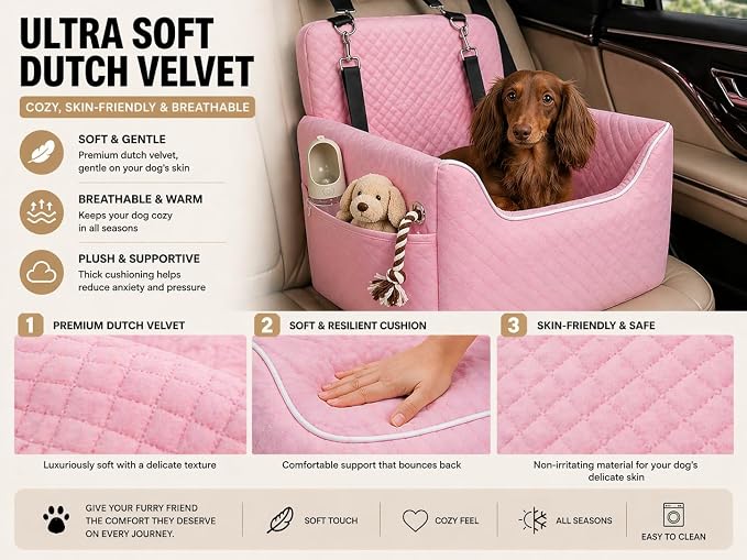 ALL GOOD PET SUPPLIES Dog Car Seat for Small/Medium Dogs Under 35lbs | Soft Memory Foam Booster Car Seat with Detachable Washable Cover and Elevated Cushion, Puppy Dog Car Bed - Image 2