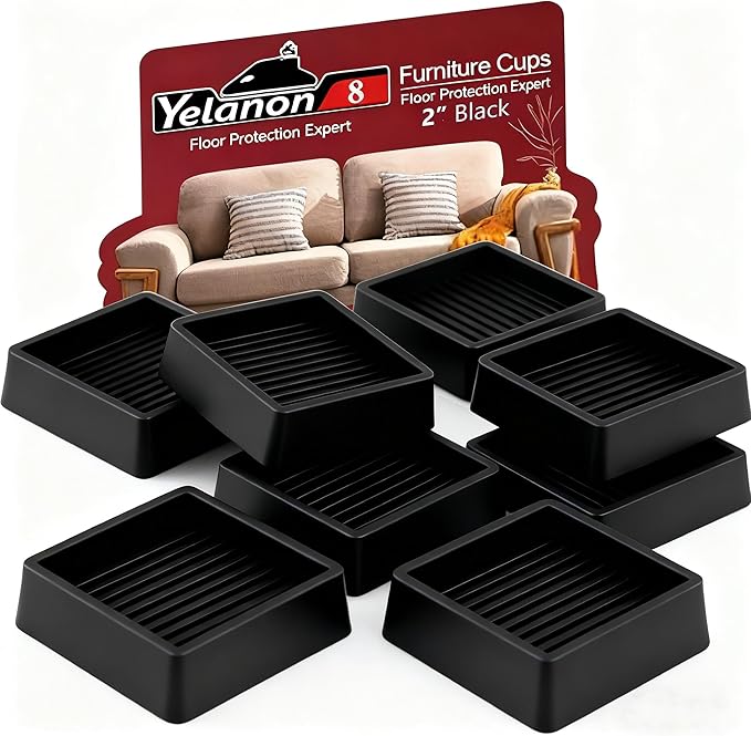 Yelanon Furniture Coasters,8 Pcs 2” Furniture Caster Cups - Non Slip Pads Hardwood Floors - Non Skid Furniture Grippers, Rubber Furniture Feet, Anti Slide Floor Protector for Bed Couch Stoppers by Yelanon