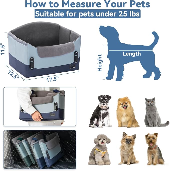 A 4 Pet Dog Car Seats for Small Dogs, Under 25 lbs, Patent Buckles | Adjustable leash, for travel/cars/SUV/pickup, pet bed for puppy & cat - Image 3