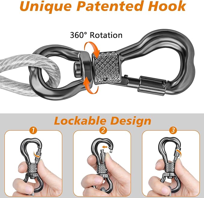 XiaZ Dog Tie Out Cable, Heavy Duty Dog Chains for Outside with Lockable Hook, Pet Runner Cable Leads for Yard, Dogs Line Tether for Small Medium Large Dogs Up to 250 LBS (30FT, Silver) - Image 4
