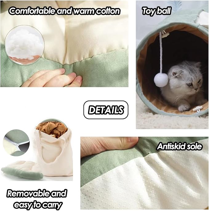 EAEDMY Cat Rabbit Tunnel Bed Nest for Cats Indoor, with Collapsible Washable Soft Cushion, Plush Ball and Exercise Wheel Tube, Fit for Puppy Bunny Kitty Kitten Ferret - Image 5