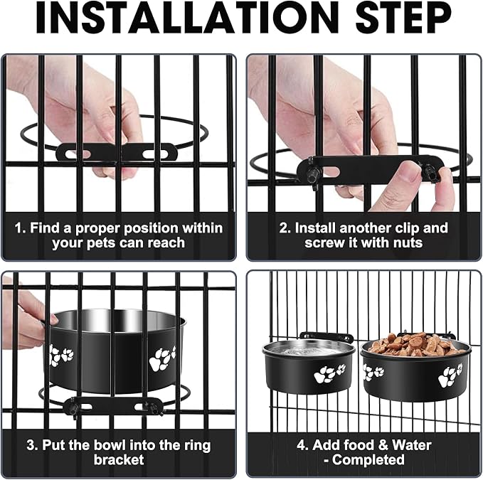 Dog Kennel Water Bowl Hanging for Large and Medium Dogs 7.1x2.9” & 6.2x2.6” | 54oz & 34oz Hanging Food and Water Bowls for Dog Kennels, Cage, Crate - No Spill Dog Metal Feeder, 2 Pack - Image 3