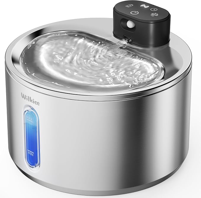 Stainless Steel Cat Water Fountain, Cordless Fountain for Cat & Dogs Indoor | 135fl.oz/4L Capacity, 4000mAh Battery, ultra-quiet by WILKIEE