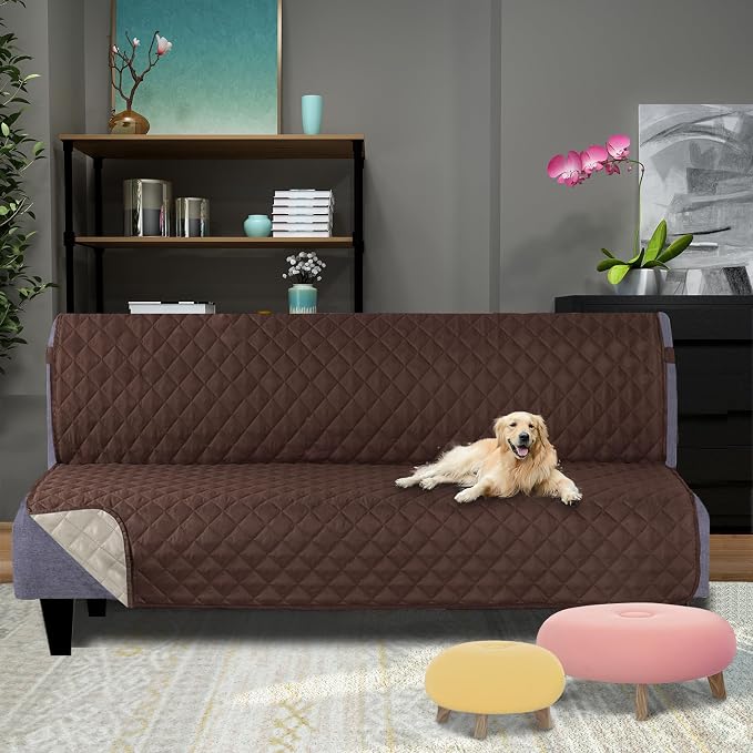 U-NICE HOME Futon Sofa Covers 68''Armless Couch Cover, Coffee/Beige | Washable, Pet Friendly, Elastic Straps, Water Repellent, Furniture Protector Mat - Image 2