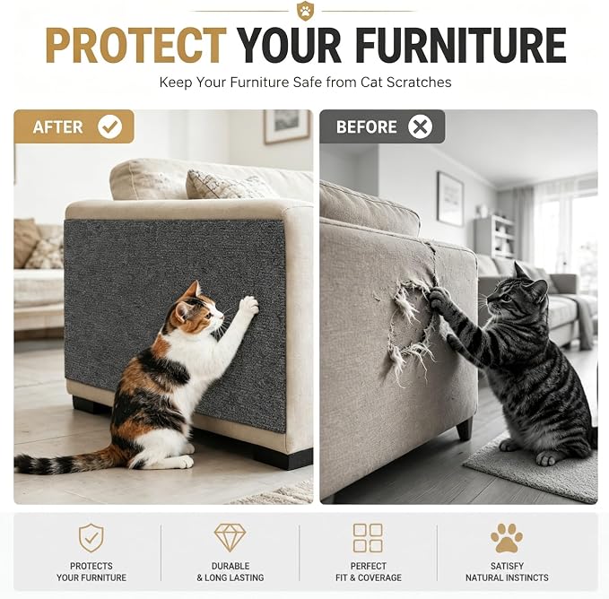 78.7"X15.8" Cat Scratch Furniture Protector, Anti Scratch Couch Protector from Cat Claws, Self-Adhesive Cat Scratching Pads, DIY Couch Cat Scratcher for Corner Sofa Wall & Door (Gray) - Image 3