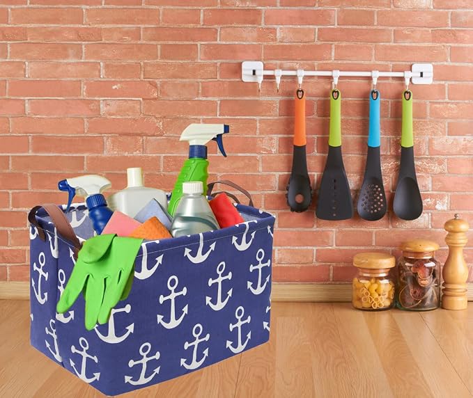 Rectangular Kids Storage Bins,Boys Baskets,Collapsible Anchor Organizer Bin with Handles for Nautical Nursery Decor,Clothes Storage,Book Basket,Gift Basket.( Anchor) - Image 3