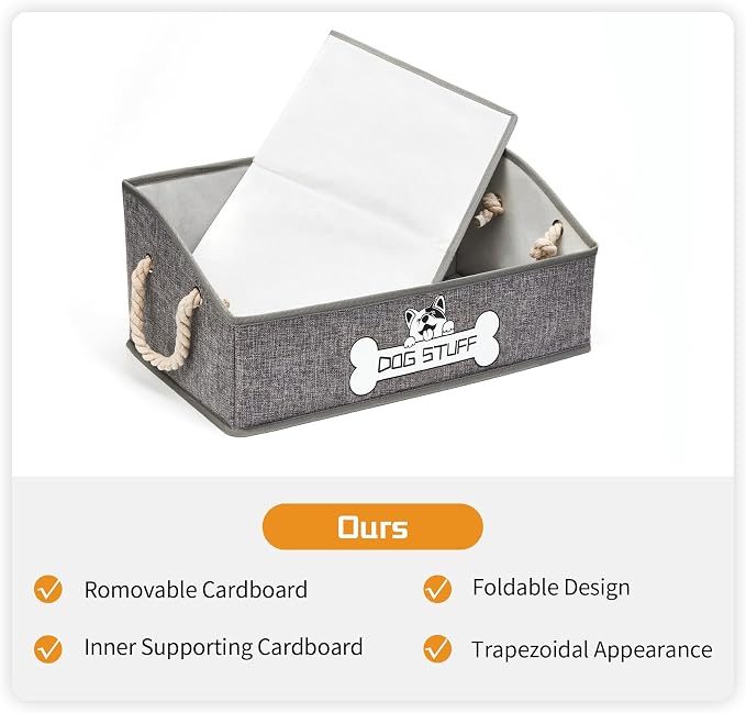 Dog Toy Basket, Storage Bin, Collapsible Box for Pet Accessories | Fabric Container With Handle, Trapezoid Holder for Small Medium dogs, Organizer for Living Room, Gray - Image 6