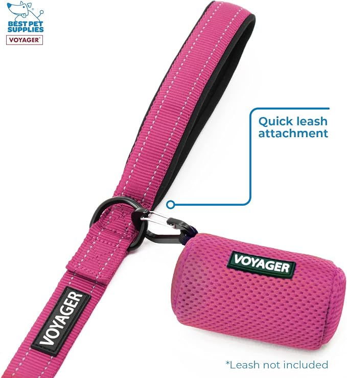 Best Pet Supplies Dog Poop Bag Holder Leash Attachment with 15 Bags, Fuchsia, Reusable Mesh Dispenser Pouch for Travel, Walking, Park, and Outdoor Use, Soft and Durable with Clip-On (Pack of 3) - Image 5