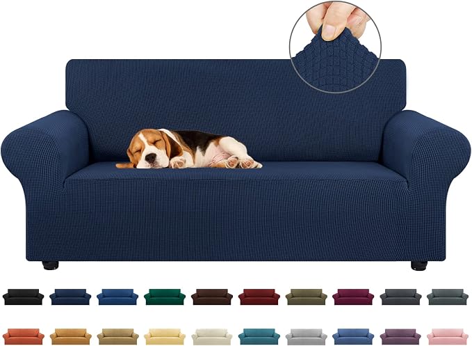 KEKUOU Stretch Loveseat Couch Cover, 2 Cushion Couch Slipcover,Navy Blue | 1-Piece Washable Sofa Cover Pet Friendly (55"-78") Furniture Protector Soft Jacquard, Elastic Bottom for Dogs & Kids by KEKUOU