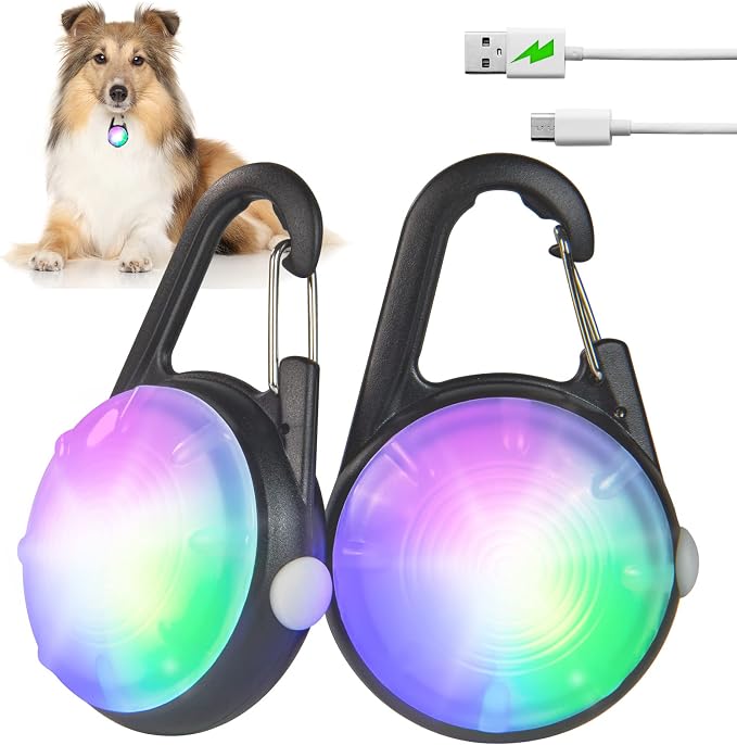 Clip-On Dog Collar Light for Night Walking, 4 Modes, Rechargeable, 2 Pack | IP68 Waterproof Dog Light for Camping, Hiking, Cycling, High Capacity LED Light Up Dog Collar by Unknown