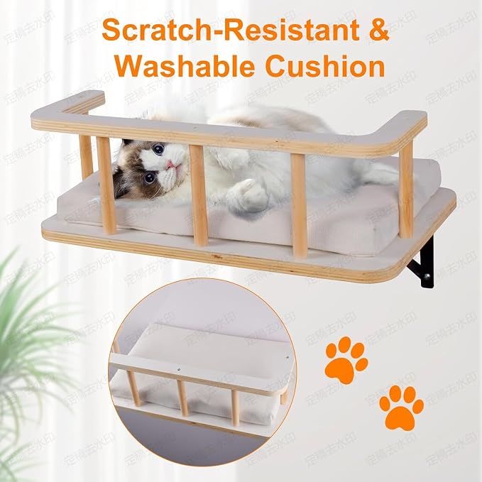 Large Cat Wall Shelves with 5 Steps - Heavy Duty Cat Wall Furniture, Climber, Shelves & Perches with Comfy Cushion & Guardrails, Space-Saving for Indoor Cats(Dark) - Image 4