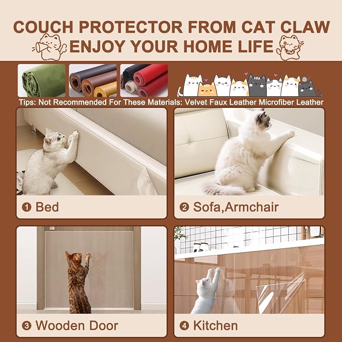 Anti Cat Scratch Furniture Protector, Couch Protector from Cat Claws, Transparent Sofa Guard Shield Single Sided Sticky Cats Scratch Deterrent Tape Couch Corner Guard 196.85x11.81 Inches, 1 Pack - Image 7
